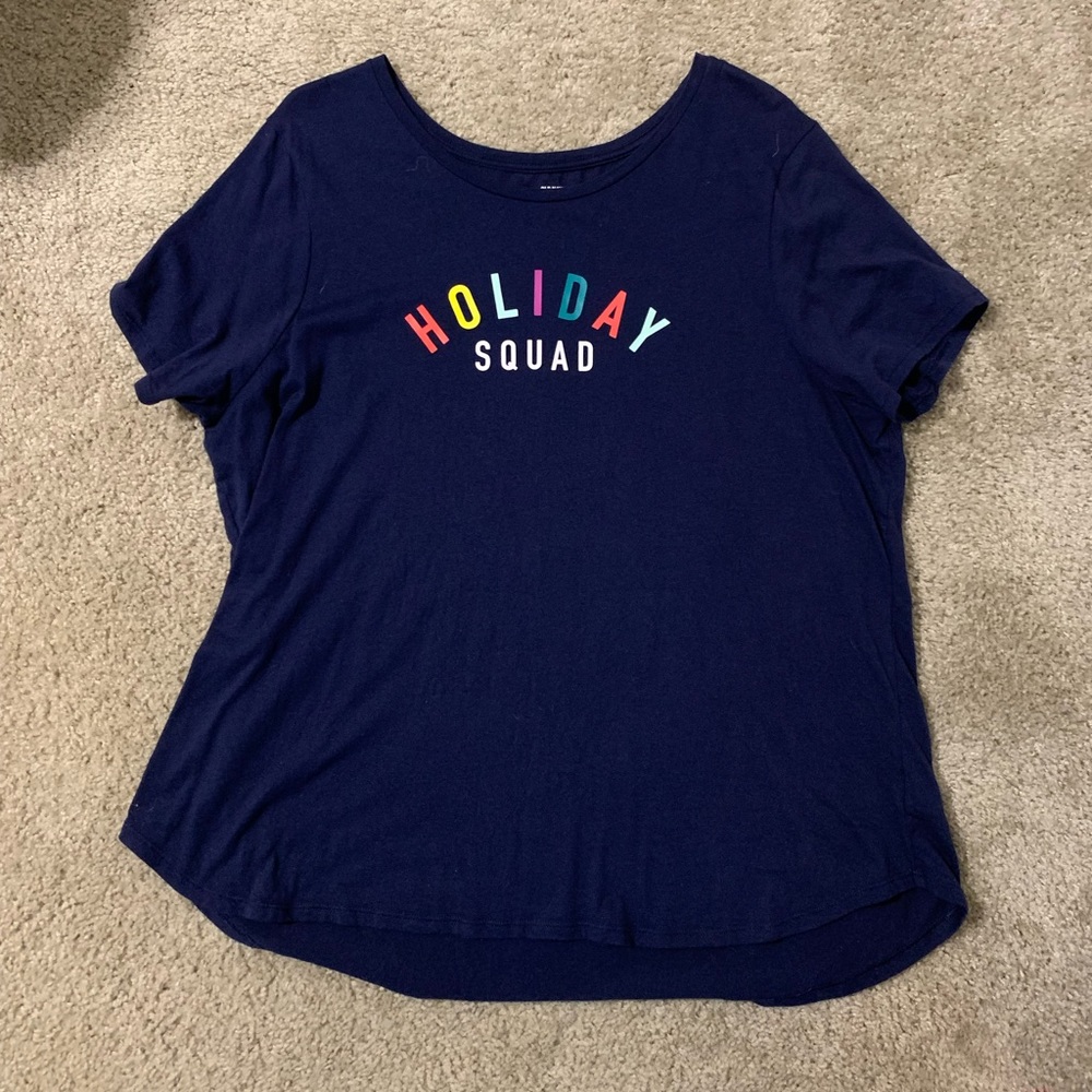 SOLD. Old Navy “Holiday Squad” navy blue t-shirt. Women’s fit